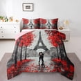 thumbnail image 2 of Erosebridal Paris Bedding Set King Size Red Grey Eiffel Tower Comforter Set for Teens Bedroom Decor Watercolor Cherry Blossoms Comforter Couple Retro Grey Building Quilt Comforter 2 Pillow, 2 of 7