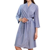 SWSMCLT Women's Billowy Waffle Bathrobe Comfy Home Belted Chic Fall Sleeping Long Sleeve Nightwear Calf Length Bath Robe Blue XX-Large-3X-Large