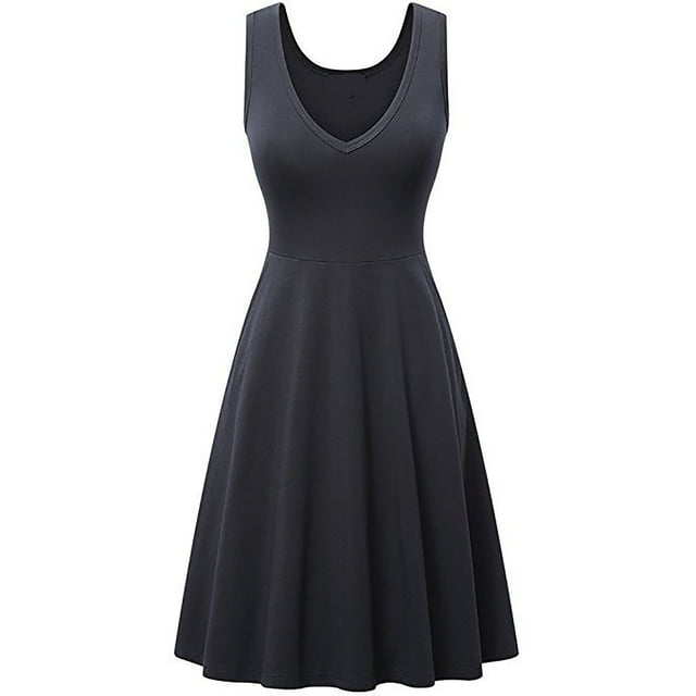 FAIWAD Robe Débardeur Évasée Sans Manches pour Femmes Été Couleur Unie Robe d'Été Ligne A Grande Taille Robes T-Shirt