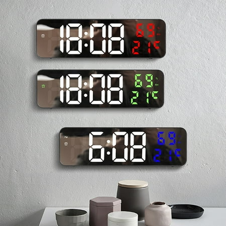 Large LED Digital Wall Clock with Temperature, Date & Humidity Display - 3-Level Brightness Adjustment, Battery or USB Powered, Wall-Mounted for Home, Office, Classroom