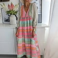 thumbnail image 1 of Maxi vestidos estampados a rayas para mujer, moda informal, cintura alta, manga abullonada, vestidos sueltos para mujer, ropa de verano y otoño, nuevo, 1 of 4