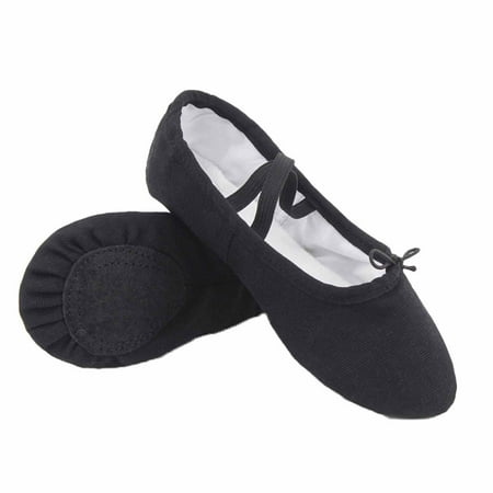 Xfvqtps Children Dance Shoes with Elastic Band Split Soft Soft Stretch Non Slip Solid Color Canvas Ballet Shoes Black