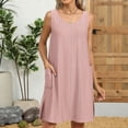 thumbnail image 2 of CIENVNSTG Swimsuit Coverup Summer Dresses for Women Vacation Essentials Eyelet Crew Neck Casual Loose Sleeveless Sundresses Tank Dresses with Pockets Pink S, 2 of 6