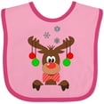 thumbnail image 3 of Inktastic Cute Christmas Reindeer with Red Nose, Ornaments and Bow Tie Boys or Girls Baby Bib, 3 of 4