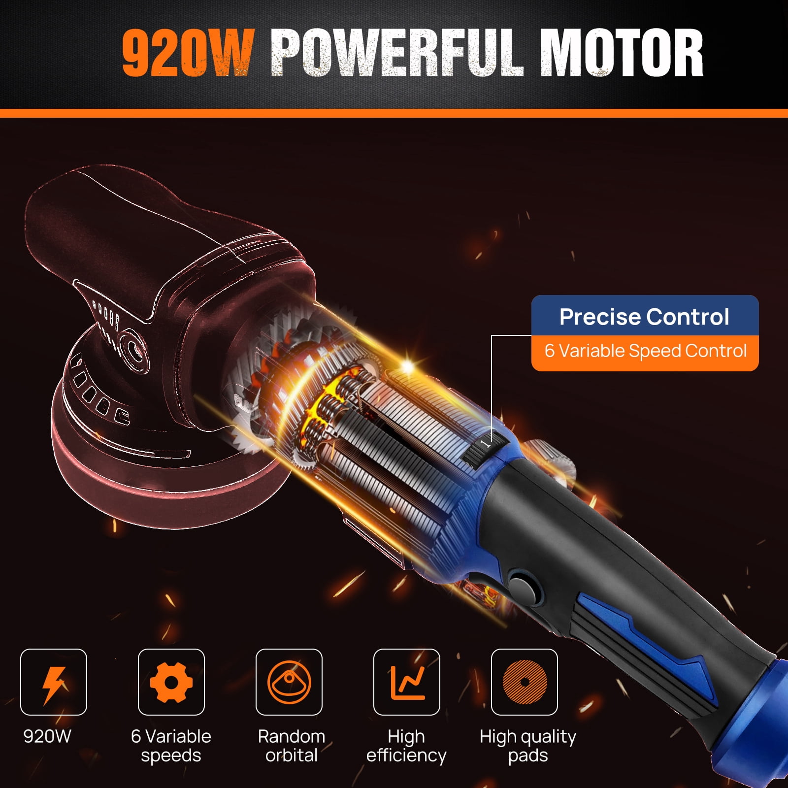 Dayplus 5 in 980W, 110V, Corded Electric Power Tool Polishers, 5800 RPM