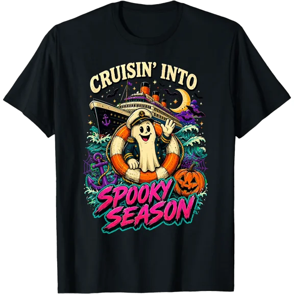 Halloween Cruise Ghost Captain Haunted Ship Ocean Voyage T-Shirt