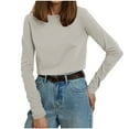 thumbnail image 1 of MeetoTime T-Shirt à Manches Longues en Coton pour Femmes Col Rond Basique Couleur Unie Chandail Confortable, 1 of 5