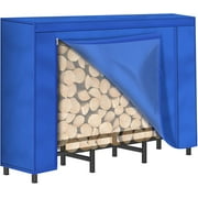 4ft Firewood Metal Rack with Storage Cover, Black