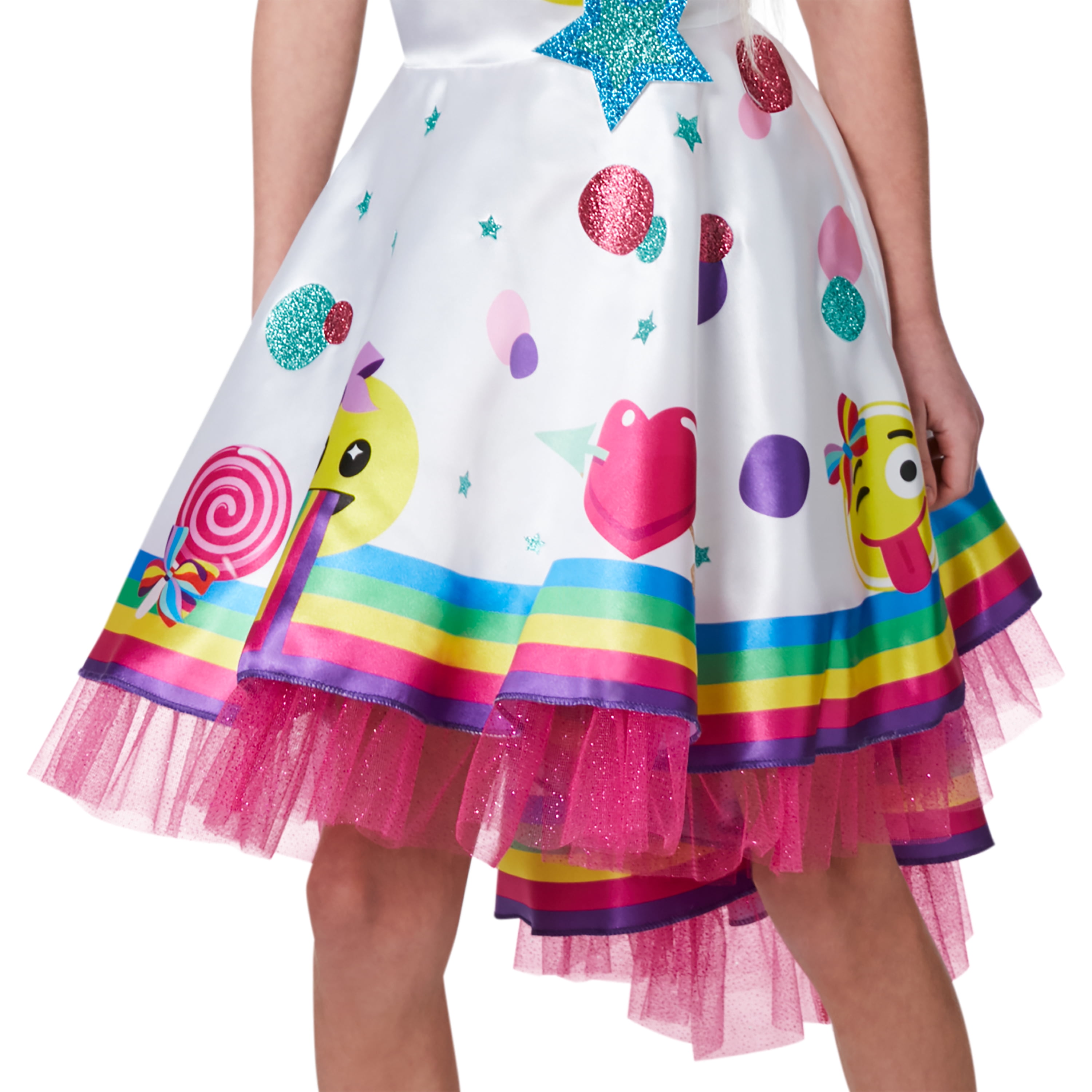 Girls Officially Licensed Nickelodeon Jojo Siwa Emoji Dress Halloween Costume M, White, Pink and Light Blue