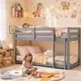 thumbnail image 2 of UHOMEPRO Twin Over Twin Bunk Bed for Kids, Solid Wood Low Floor Bunk Bed with Safety Rail and Ladder, Heavy Duty Kids Bunk Bed, Space-Saving Bed Frame for Bedroom, Gray, 2 of 13