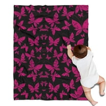 Black Pink Butterfly Pattern Blanket,Comfortable Soft Flannel Throw Blanket,All Season,Warm Lightweight Blankets for Sofa Bed Couch Living Room Chair,30"x40"