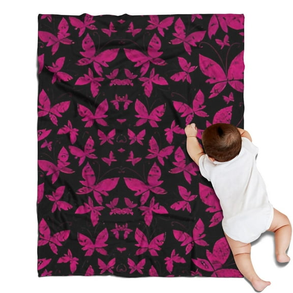 Black Pink Butterfly Pattern Blanket,Comfortable Soft Flannel Throw Blanket,All Season,Warm Lightweight Blankets for Sofa Bed Couch Living Room Chair,30"x40"