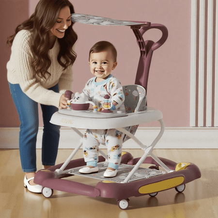 XunKA 6-in-1 Multifunctional Baby Walker, Foldable Push Walker with Musical Activity Station for 6-24 Months,Red.