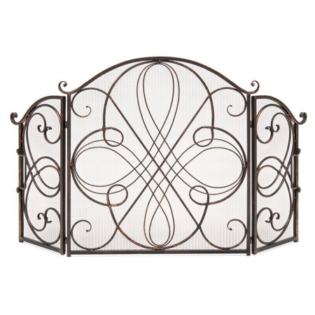 Best Choice Products 3-Panel Solid Wrought Iron See-Through Metal Fireplace Safety Screen Protector Decorative Scroll Spark Guard Cover, Antique (Best Place To Sell Supreme)