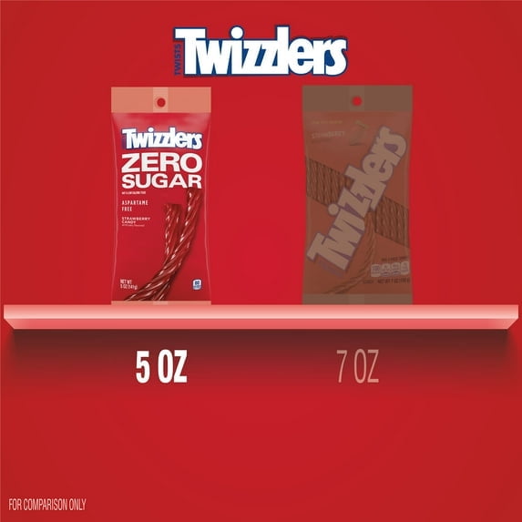 Twizzlers Zero Sugar Twists Strawberry Flavored Licorice Style Candy, Bag 5 oz, Pack of 4