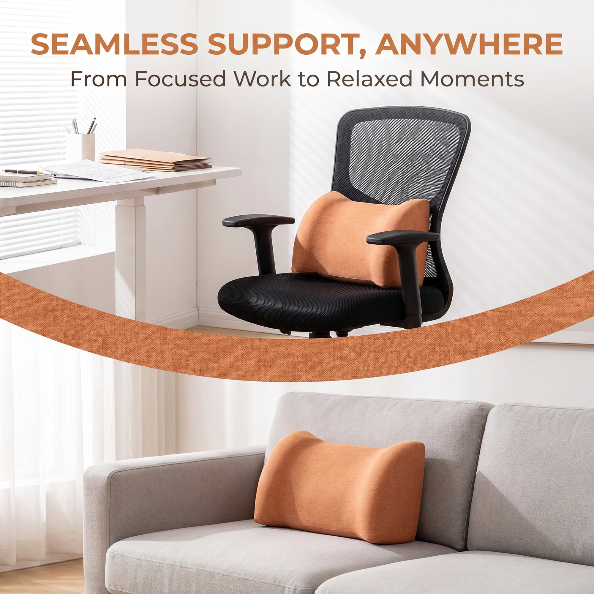 Unique Bargains Lumbar Support Pillow Cotton Back Support Orange 17.7" x 7.5" x 11"