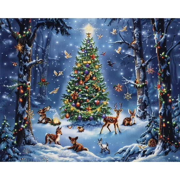 Festive Christmas Tree and Animals DIY 11CT Stamped Cross Stitch Kits for Beginners Easy Needlepoint Embroidery Counted Cross Stitch Art Craft for Wall Decoration 12x16inch(4)