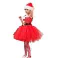 thumbnail image 2 of xiaxaixu Kid Girl Santa Christmas Costume, Sleeveless Tulle Patchwork A-Line Dress + Long Stocking + Headband/Hat Cosplay Clothes, 2 of 9
