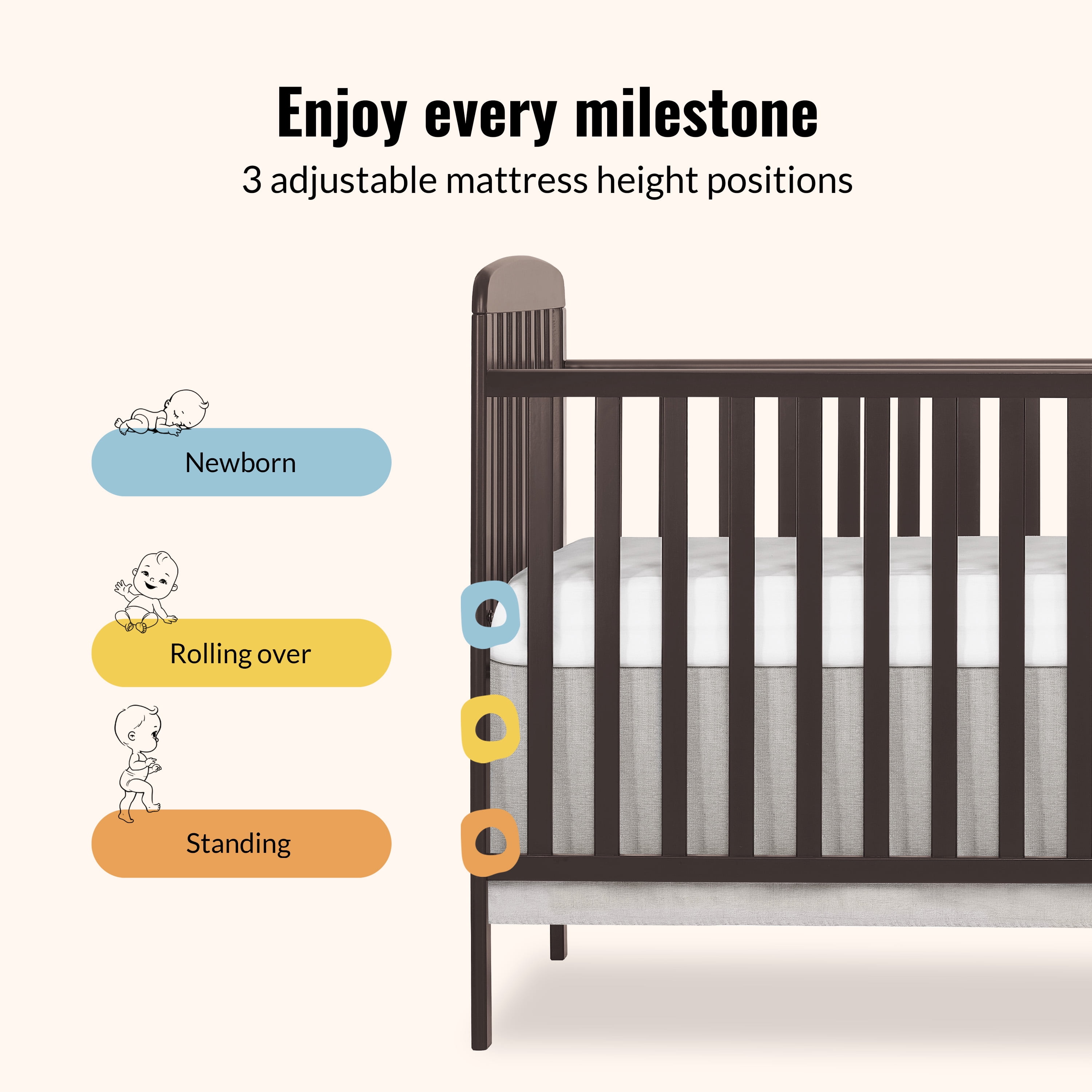 Dream On Me Anna 3-in-1 Convertible Crib with Changing Table Chocolate, Changing Pad Included Converts from Baby Crib to Toddler Bed, Day Bed and Kids Sofa, Three Adjustable Mattress Height Positions