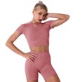 thumbnail image 2 of IBTOM CASTLE Women Workout Sets Yoga Outfits, Short Sleeve Crop Top + High Waisted Running Short Pants Gym Clothes Tracksuit, 2-Piece S Red, 2 of 5