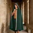 thumbnail image 2 of SAWOBUUN Renaissance Hooded Cloak for Men Women,Halloween Medieval Cape Witch Robe Victorian Suede Cape, 2 of 7