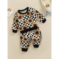 thumbnail image 3 of Newborn Girl 2Pcs Outfits Sunflower Checkerboard Print Long Sleeve Pullover + Elastic Drawstring Trousers, 3 of 8