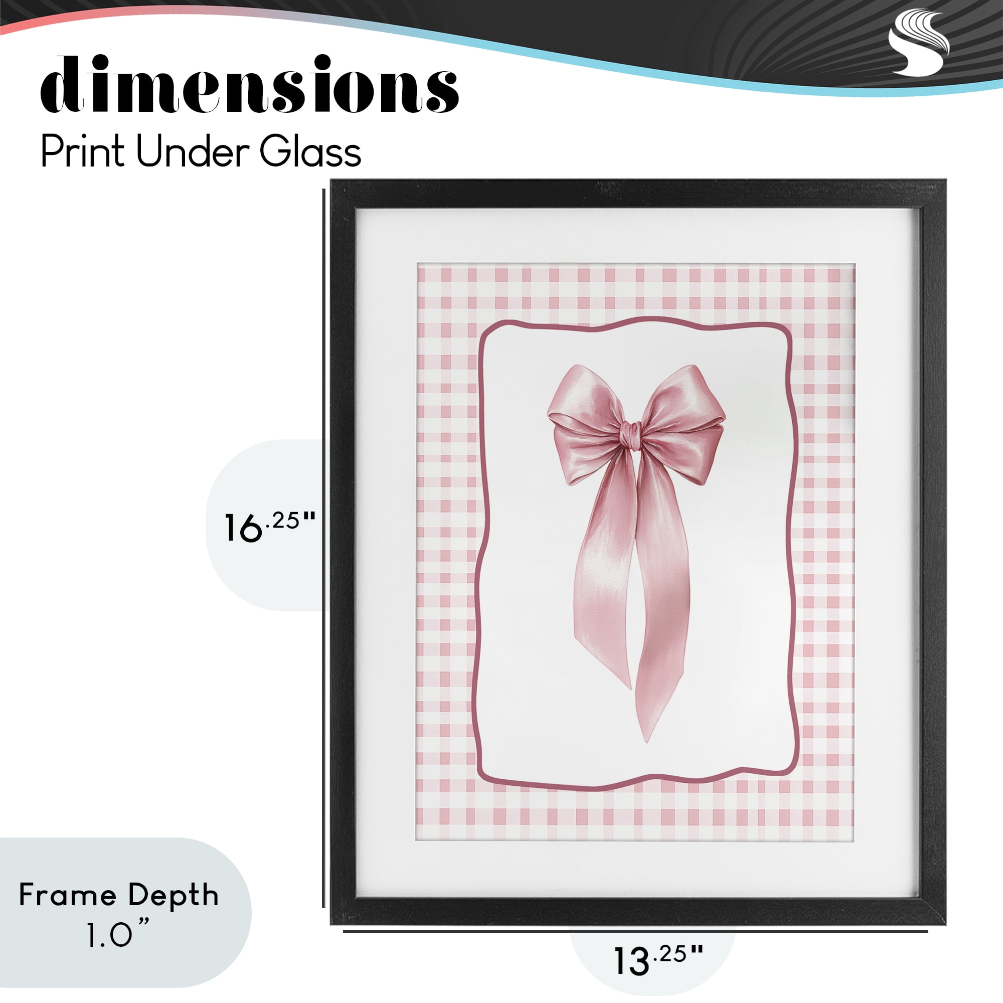 Stupell Industries Pink Gingham Ribbon Black Framed Print Under Glass, design by Christine Simpson Art