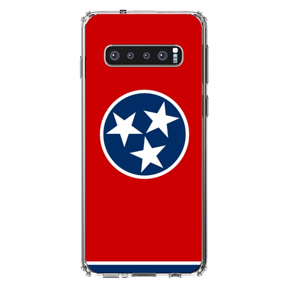 DistinctInk Clear Shockproof Hybrid Case for Samsung Galaxy S10 (6.1" Screen) - TPU Bumper, Acrylic Back, Tempered Glass Screen Protector - Tennessee State Flag - US State Flag