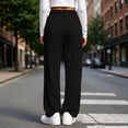 thumbnail image 6 of ZHYou No Boundarie Pants for Women Waffle Knit Drawstring High Waist Wide Leg Baggy Fit Casual Trousers with Pockets,Black,Size M, 6 of 7