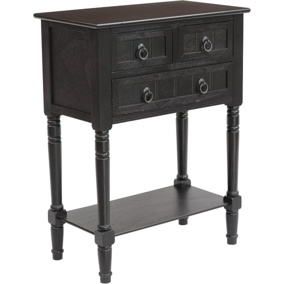 Entryway Table with Storage, Rustic Small Console Table w/ 3 Drawers & Open Bottom Shelf, Skinny Wood Console Table, Narrow Sofa Side Table for Living Room, Foyer, Entry Table, Black