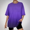 thumbnail image 2 of Tops Cortos para Mujeres, Gradiente Cuello Redondo Gota Hombro Camiseta de Manga Corta Top Casual Hecha de 95% Poliéster 5% Elastano, Camisetas Casuales para Mujer, 2 of 3