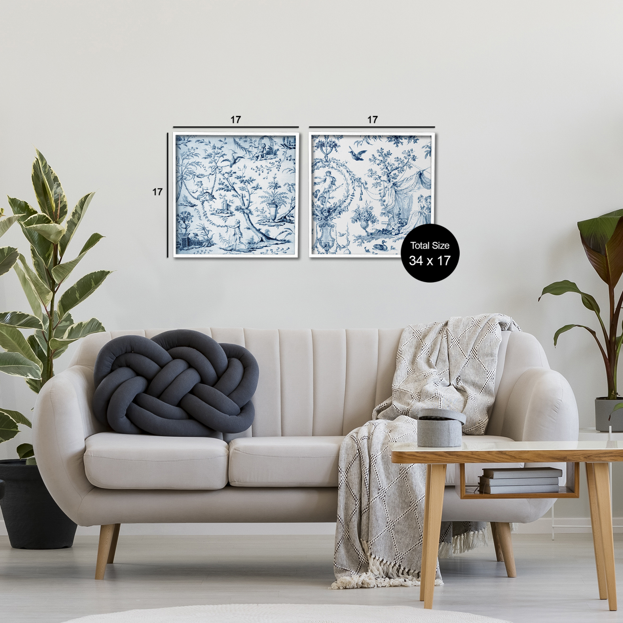 Intricate Toile Scenery 2 Piece White Framed Giclee Art Set, design by Vintage Hustle