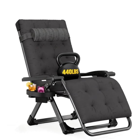 DKMOCO Zero Gravity Chair with Removable Cushion and Cup Holder,Folding Recliner Lounge Chair for Indoor and Outdoor,440 LBS Capacity (Fossil Gray)