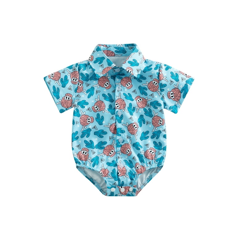 Wassery Western Baby Boy Clothes 6 12 18 24 Months Cowboy Shirt Romper  Short Sleeve Button Down One Piece Bodysuit Infant Gentleman Outfits 0-24M  