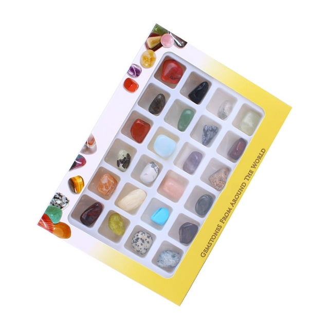 Bewildely Caja de regalo de almacenamiento de piedra Natural, 24 tipos de minerales, colección de rocas de cristal, regalo para niños Decoración del hogar Bewildely HA039019-00