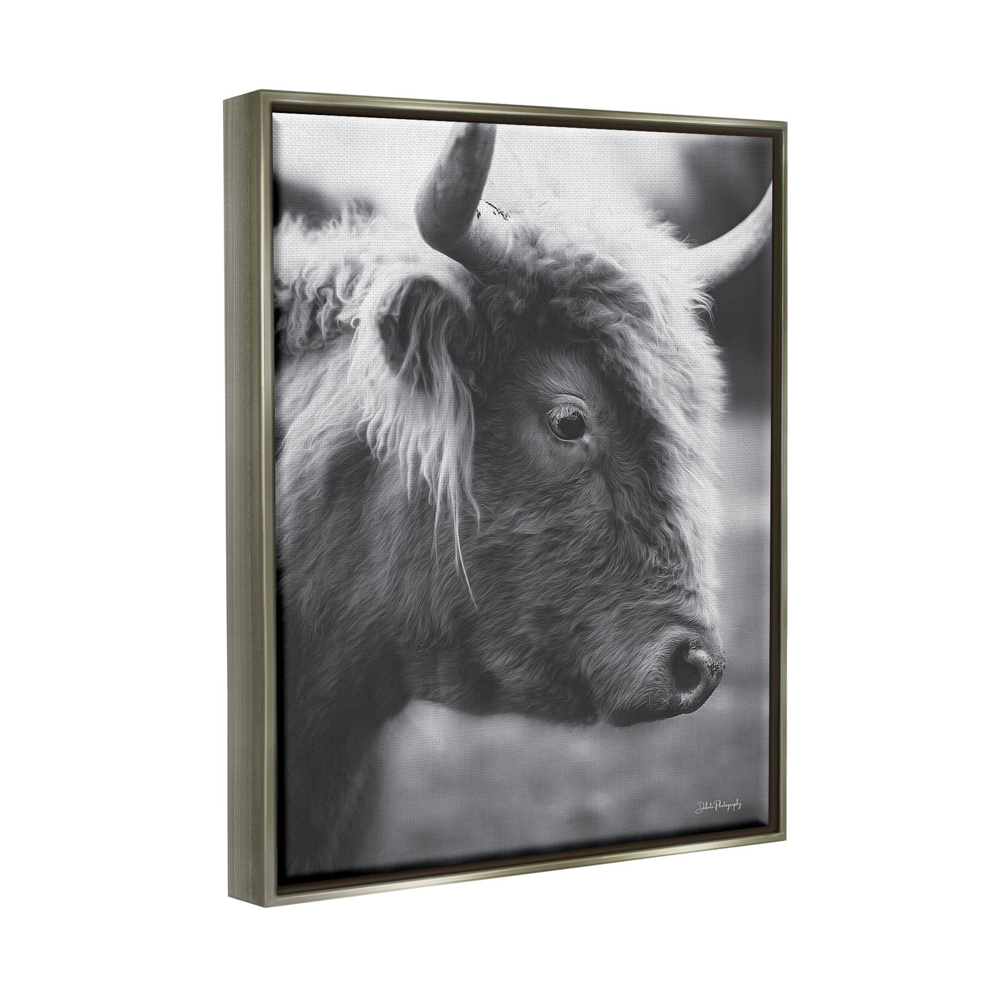 Stupell Close Up Cattle Face Photography Animals & Insects Photography Gray Floater Framed Art Print Wall Art