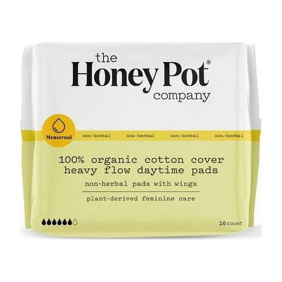 The Honey Pot Company 100% Organic Cotton Cover Heavy Flow Daytime Pads, 16 Count