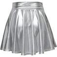 thumbnail image 4 of Women's Metalic Liquid Mini Skirt Faux Leather Shiny Party Tight Hip Mini Skirt Silver M, 4 of 7