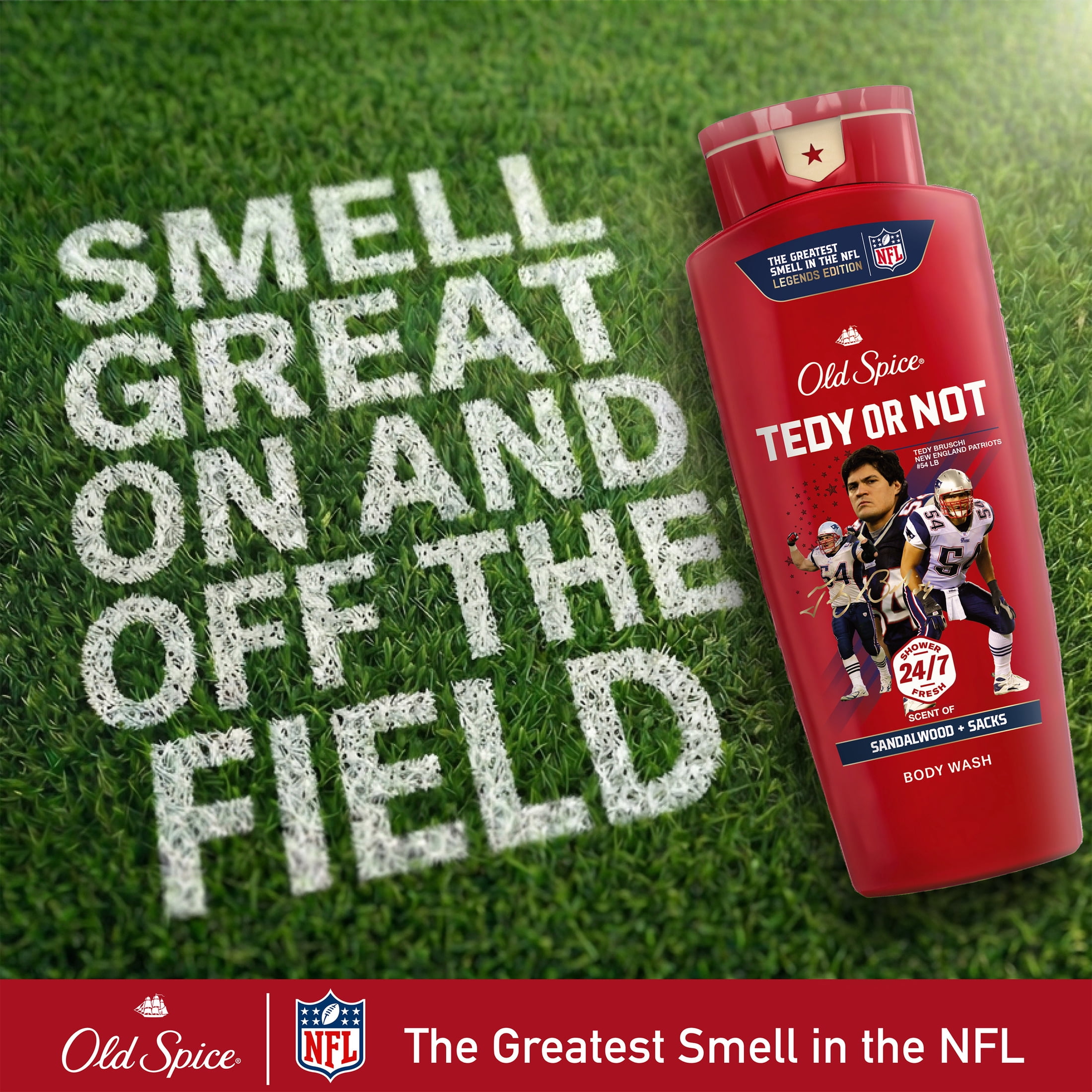 Old Spice Body Wash for Men, NFL Collection, Tedy Bruschi, Scent of Sandalwood + Sacks, 24 fl oz
