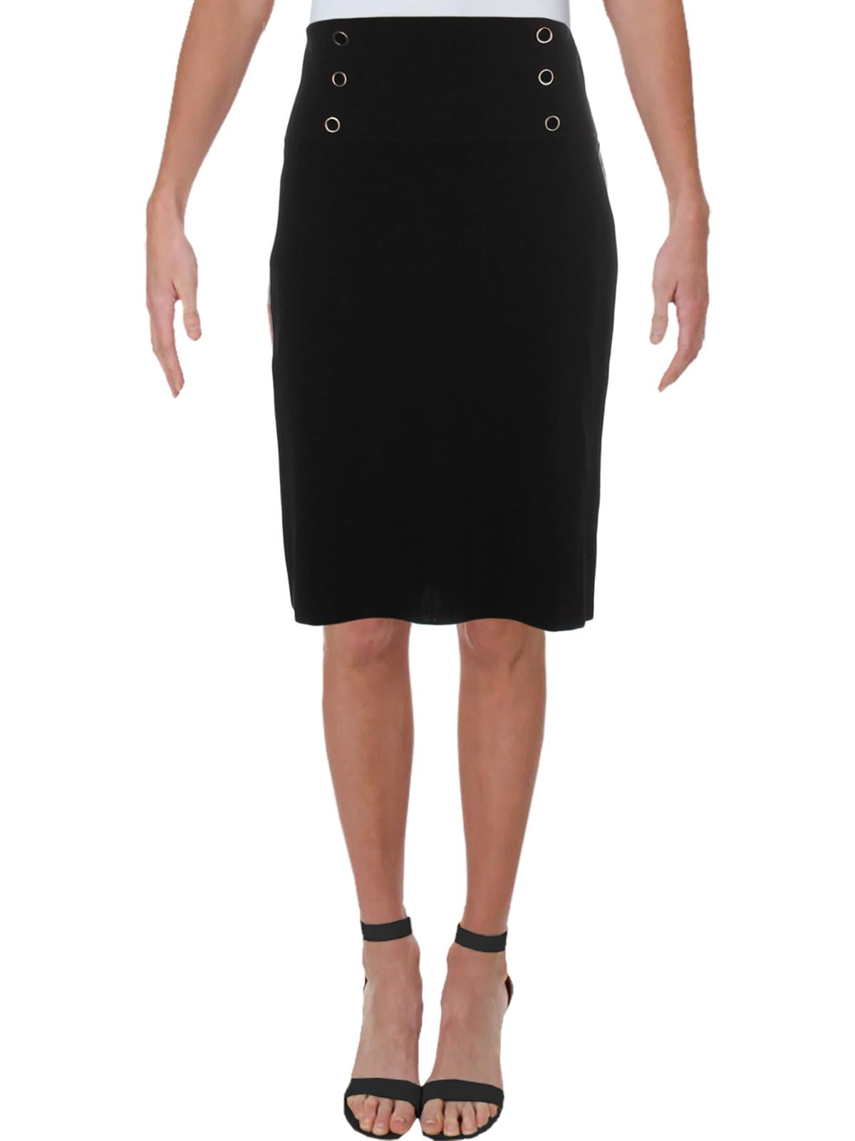 Anne Klein Womens Knit Knee Length Straight Skirt Black M
