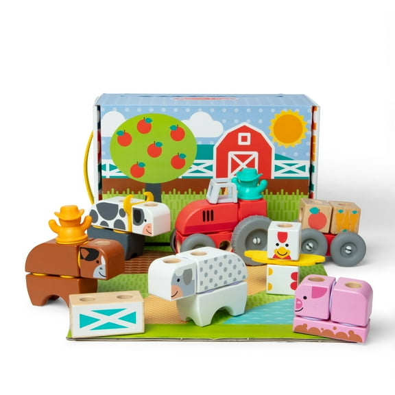 Melissa & Doug Blockablesâ„¢ Farm Snap And Play, Mix And Match Connectable Wooden Building Blocks Play Set Toy for Preschool Boys And Girls (56 Pcs) - FSC Certified