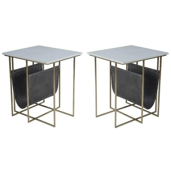 Home Square Marble and Leather Magazine Table in Beige - Set of 2