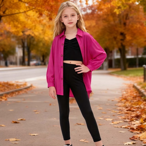 Letdown Girls 3PCS Fashion Clothing Set Long Sleeve Buttom Shirts Cami Top Legging Pants Cute Girls Clothes Sets Tracksuits Suits Yoga_Sets (Black,9-10 Years)