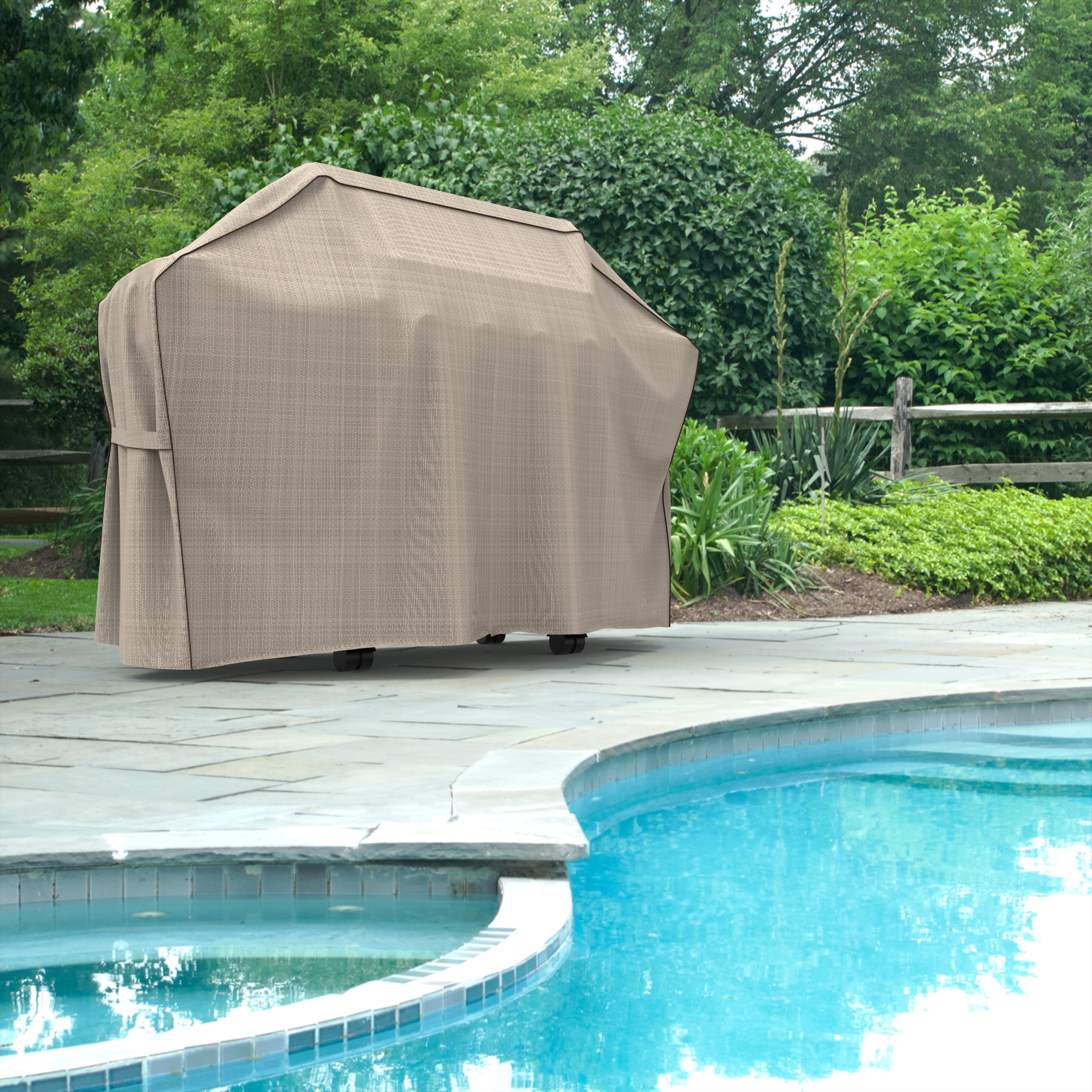 Budge Large Tan Tweed Patio Outdoor BBQ Grill Cover, English Garden