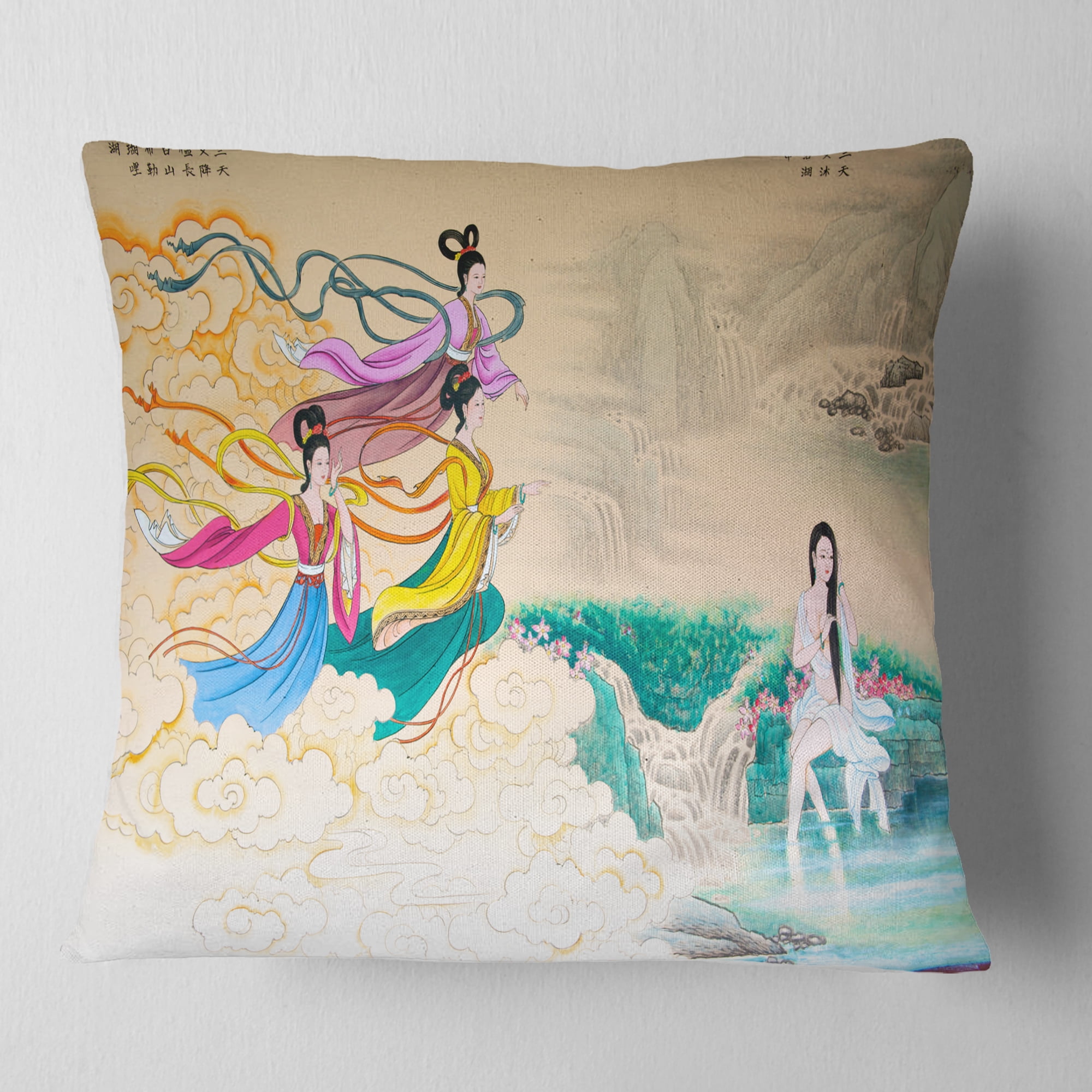 Designart Classical Chinese Painting - Abstract Throw Pillow - 16x16