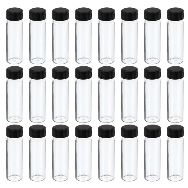 Unique Bargains 15mL Reagent Media Bottle 24 Pack Round Glass Storage Bottles Plastic Screw Cap for Lab Home, Clear