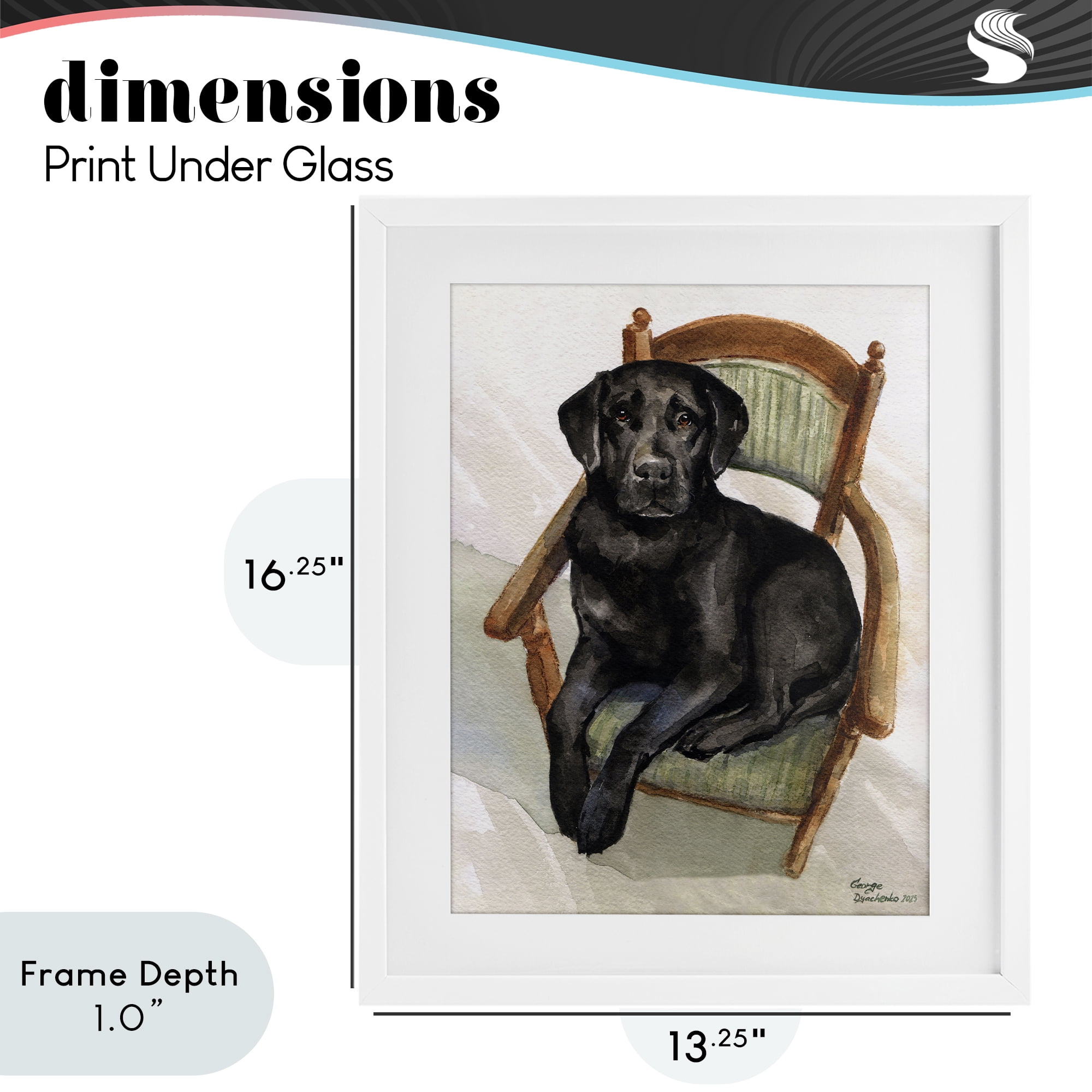 Stupell Industries Black Labrador On Chair White Framed Print Under Glass, design by George Dyachenko