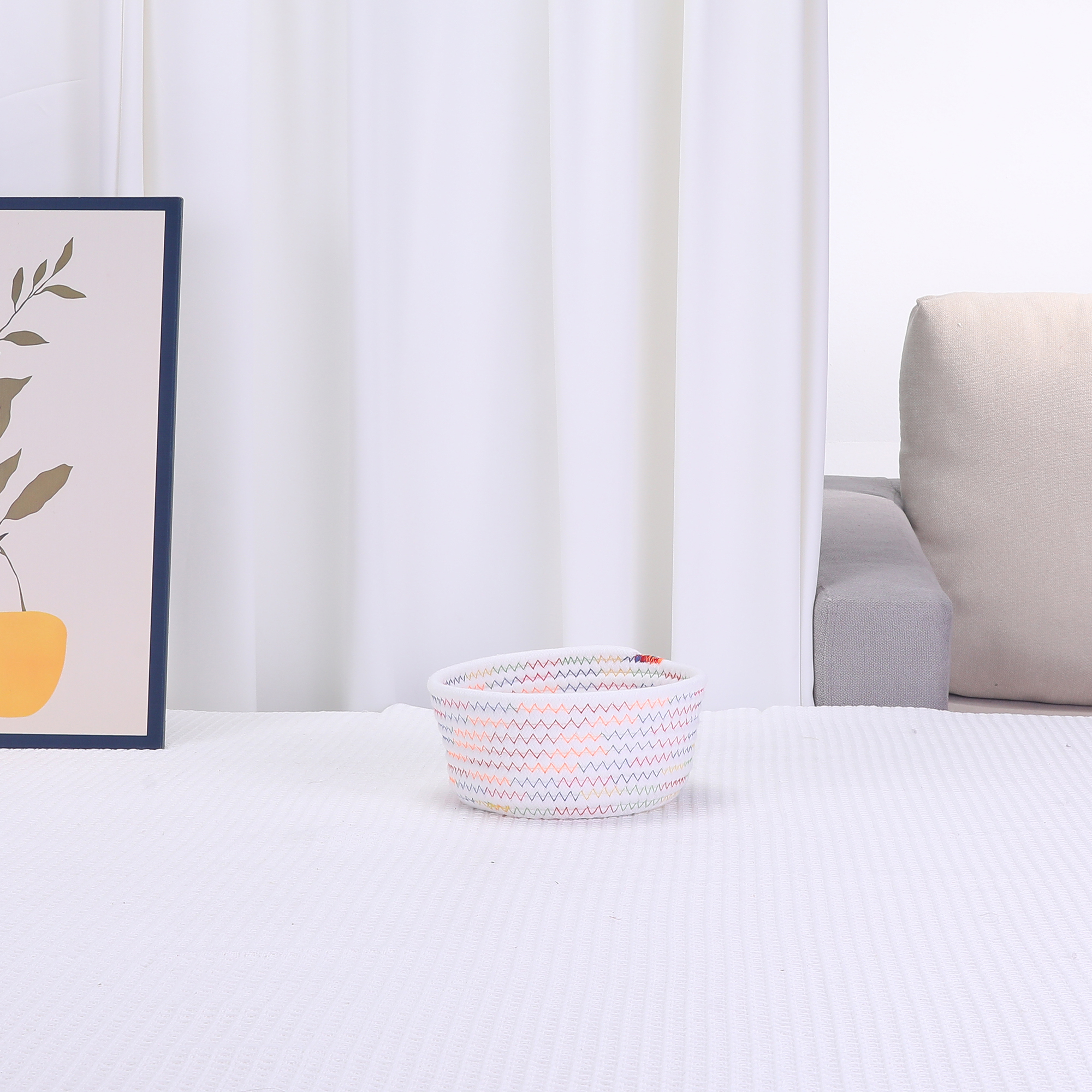 Unique Bargains Round Woven Storage Basket Small Storage Bin for Home Decor White S