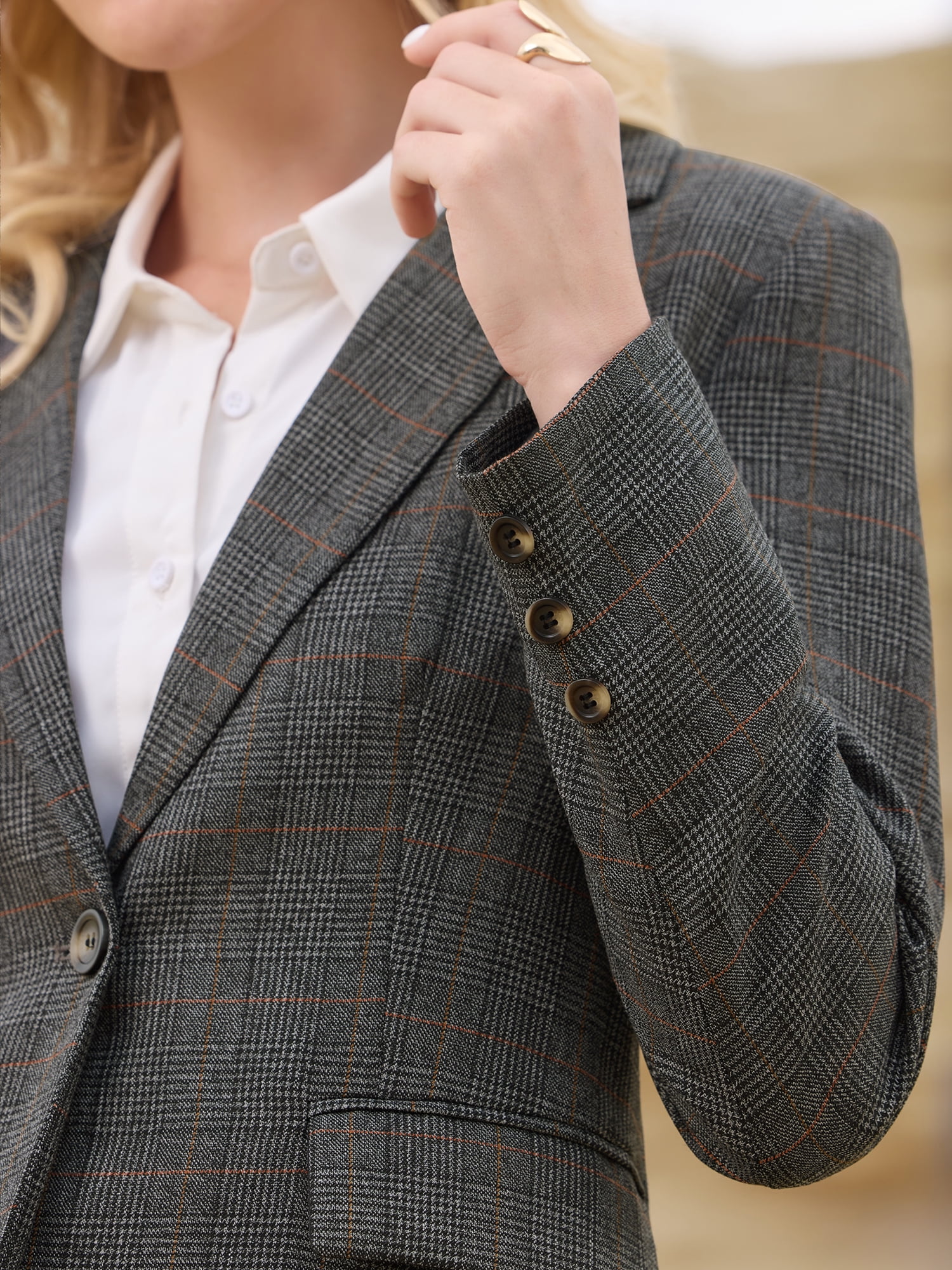 DARING DIVA Women's Houndstooth Plaid Blazer Business Suit Jacket XL Black Grey