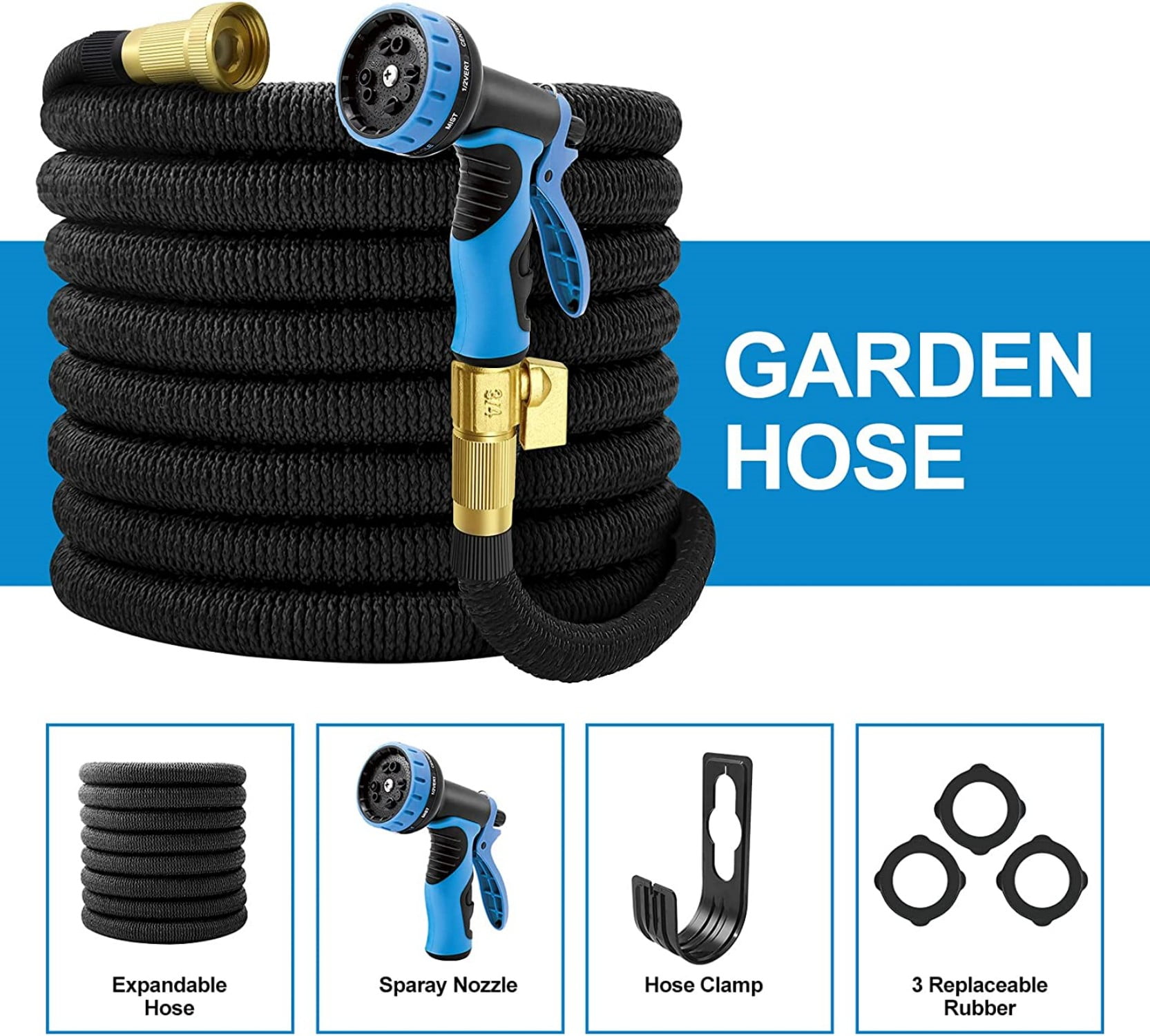 150ft Expandable Garden Hose Outdoor Light Duty Water Hose Black
